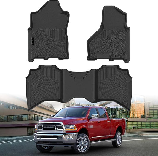 All Weather Floor Mats for 2013-2018 Dodge Ram 1500/2500/3500 Crew-Cab, 2019-2024 for Ram 1500 Classic Crew Cab, TPE Floor Liners Anti-Slip Full Set Mats for Dodge 1500/2500/3500 Accessories
