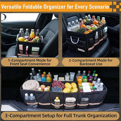 90L Large Car Trunk Organizer with 30L Removable Leakproof Cooler Bag, Collapsible Storage Bin with Lid & Dividers, Heavy Duty Accessories for SUV Sedan, Ideal for Grocery Camping Road Trip