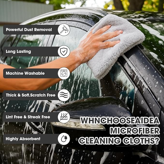 Shimeyao 30 Pcs Edgeless Microfiber Plush Towels for Cars Detailing Drying Wash Polishing Absorbent Cleaning Cloths, 500 GSM (16 x 16 Inch,Light Gray)