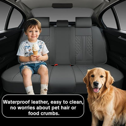 Car Seat Cover Set Interior Accessories, Gray, Waterproof Leather, With Lumbar Support, Airbag Compatible, Non-slip, 5-Piece Complete Set, Pet-Friendly Car Seat Covers, Fits Most Vehicle Models