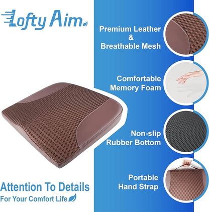 Lofty Aim Car Seat Cushion, Comfortable Memory Foam Seat Pillow for Driving, Sciatica-Back Pain Relief, Cushion for Car-Truck, Office, Wheelchair - Brown