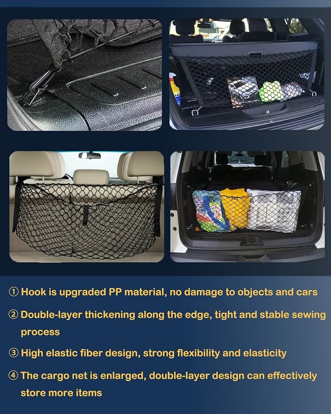 Envelope Style Trunk Cargo Net Compatible with KIA Sorento New 2026 2025 2024 2023 2022 2021 LX S EX SX PHEV Envelope Style Car Rear Nylon Mesh Tailgate Netting