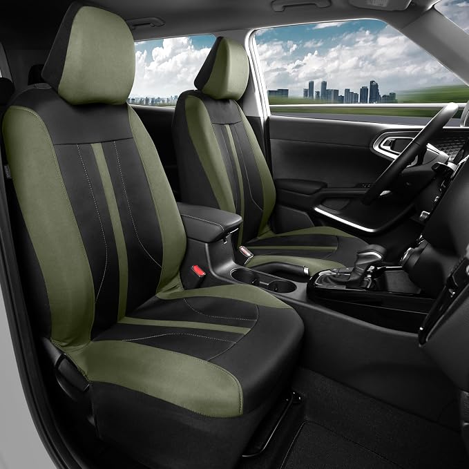 Motor Trend Front & Rear Car Seat Covers Full Set - Green Cloth Bucket Seat Covers for Front Seats + Waterproof Rear Split Bench Cover – Universal Fit for Car Truck SUV Van Interior Protection