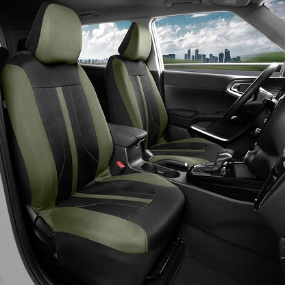 Motor Trend Front & Rear Car Seat Covers Full Set - Green Cloth Bucket Seat Covers for Front Seats + Waterproof Rear Split Bench Cover – Universal Fit for Car Truck SUV Van Interior Protection