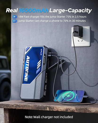 AUTOONE M4 Jump Starter 8000A Car Battery Jumper Starter Portable, 12V Jump Pack (All Gas/12L Diesel) Jump Box for Car Battery with Built-in Booster, Storage Case, LED Light, Jumper Cables