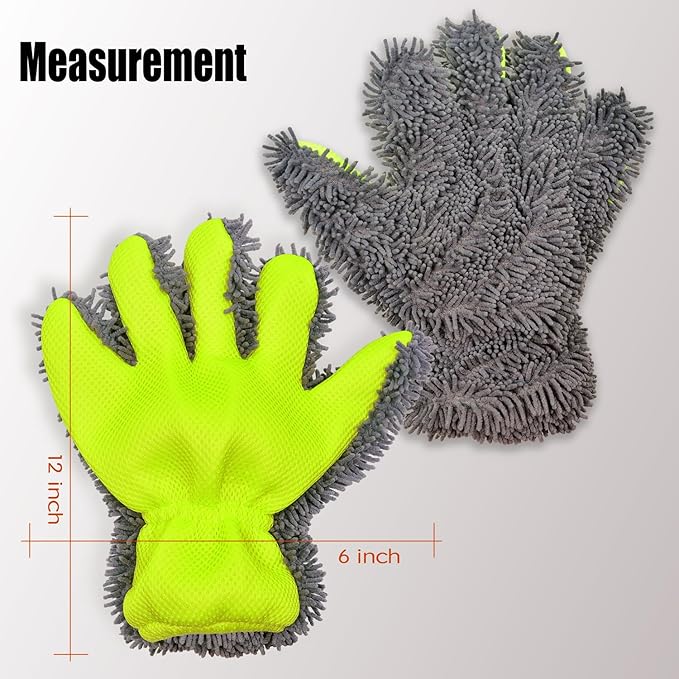 Car Wash Mitt Microfiber Scratch Free,Premium Chenille Ultra-Soft Car Wash Gloves,Thickened Inside Coated Swirl-Free Finish 5-Finger Design Detailing for Cleaning Car Wash Brush,2-Pack Yellow