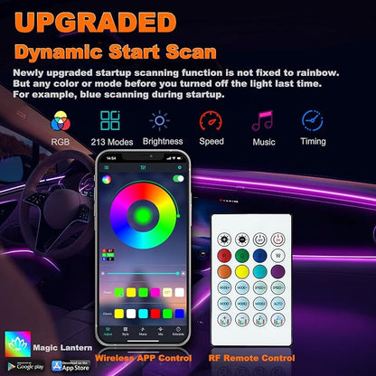 Jushope Car LED Strip Lights, Interior Acrylic LED Lights for Car with Dynamic Rainbow Dream Color Chasing, Ambient Lighting Kits Music Sync (8 in 1(6 * 29.5+43.3+14.5 inches))