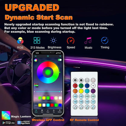 Jushope Car LED Strip Lights, Interior Acrylic LED Lights for Car with Dynamic Rainbow Dream Color Chasing, Ambient Lighting Kits Music Sync (10 in 1(4 * 29.5+43.3+14.5 inches+4 Footwell Lights))