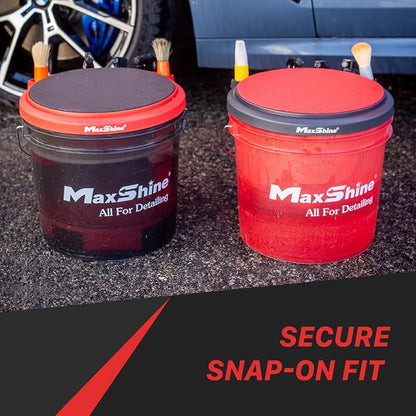 Maxshine 12" Universal Foam Bucket Lid Seat | Black with Red Padded Snap-On Cover for 12" Buckets | Converts to Seat, Kneeling Pad & Organizer| Detailing Accessory