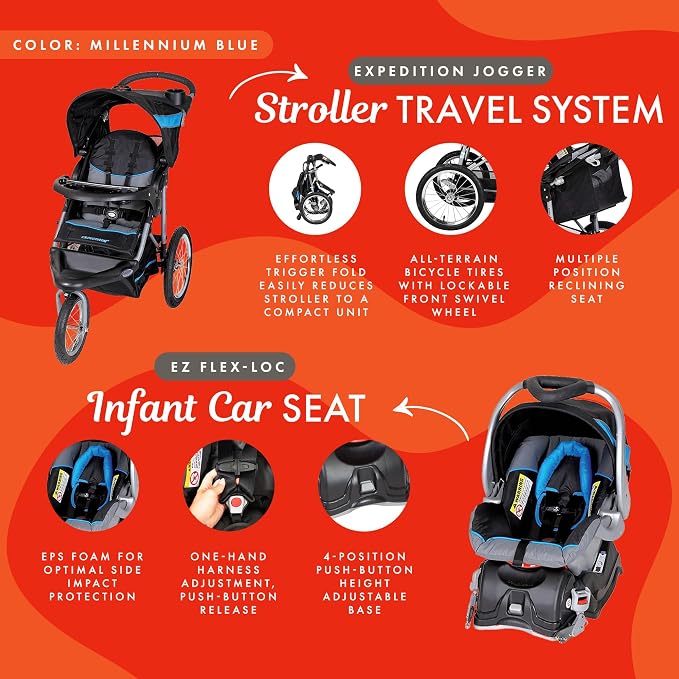 Baby Trend Expedition® Jogger Travel System with EZ Flex-Loc® Infant Car Seat, Millenium Blue