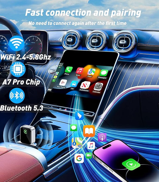 Wireless CarPlay Adapter for iPhone(2025 Upgraded),Mini Size & Plug - Play,Converts Wired to Wireless Apple CarPlay,No Delay Carplay Dongle for Apple iOS 10+/Android 11+ and Above