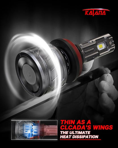 KATANA 9005 H11 Bulbs Combo, 800% Brightness 6500K White Plug and Play 1:1 Size Fog Bulb Pack of 4
