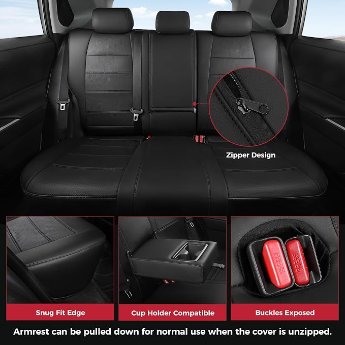 FREESOO RAV4 Seat Covers Full Set Custom Fit for Toyota Rav4(Only Hybrid) 2019 2020 2021 2022 2023 2024 2025 LE/XLE/XLE Premium/Limited, Faux Leather Car Seat Cover, Airbag Compatible, Black
