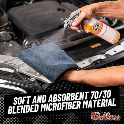 Chemical Guys Workhorse Professional Grade Microfiber Towels for Cars - Black 16x16 Inch Microfiber Cleaning Cloths for Home & Pet Drying, Soft & Scratch-Free, Drying & Cleaning, 3 Count (Pack of 2)