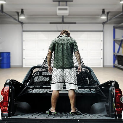 Cargo Net for Pickup Truck Bed, Trucks Cargo Net Mesh Organizer, 4'x4' Stretch to 7'x7' Highly Elastic Truck Bed Net for Camping, Trip Luggage, Compatible with Trailer, Ford, Chevrolet, Dodge