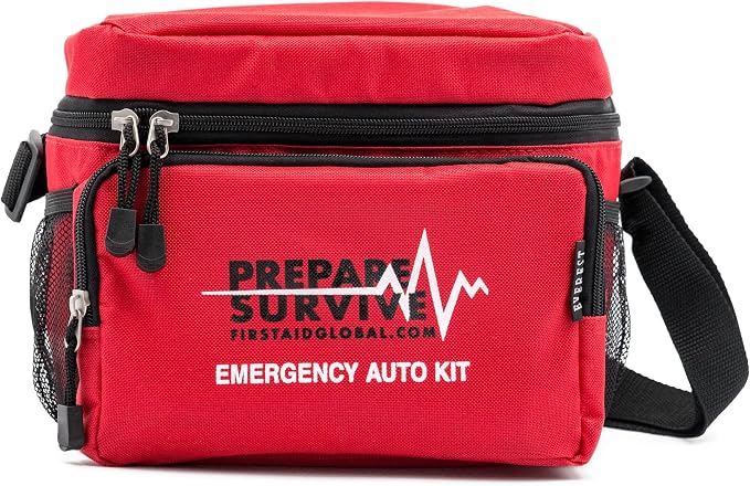 Emergency Auto Kit, 50 Year Shelf Life - Blue Can Water, Blanket, Poncho and Lightstick for Auto, Boat or RV