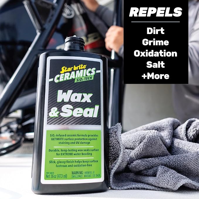 STAR BRITE Ceramics Wax & Seal - Green Apple Scent - SiO2 Tech for Ultimate Protection, Repels Water, Dirt, UV - Ideal for Fiberglass, Gelcoat, Painted Surfaces - 16 oz (204116)