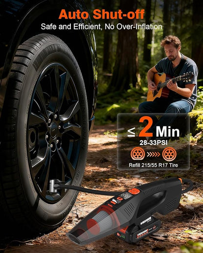 2-in-1 Cordless Car Vacuum and Tire Inflator - 20V Handheld Vacuum Cleaner & 150 PSI Air Pump, 18000Pa Powerful Suction, Portable Vac Air Compressor for Tires Pump and Car Cleaning