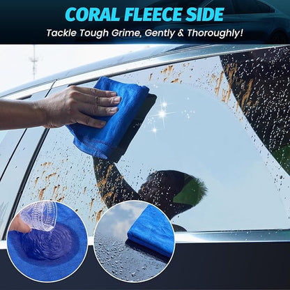 3 Pack Microfiber Cleaning Cloth Towels Blue - 12x24 Inch Micro Fiber Towels Car Detailing Weave Grime & Liquid for Streak-Free Mirror Shine Car Accessories for Men