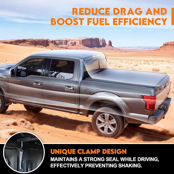 RHOBRA Soft Quad-Fold Truck Bed Tonneau Cover Compatible with 2016-2023 Toyota Tacoma 6ft Bed (Excl. Trail Edition), 26.5oz Vinyl Truck Bed Cover, Weather Resistant Bed Cover