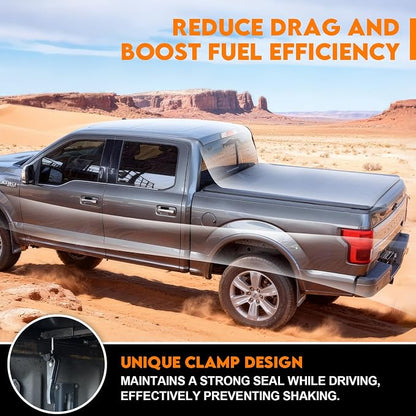 RHOBRA Soft Quad-Fold Truck Bed Tonneau Cover Compatible with 2016-2023 Toyota Tacoma 6ft Bed (Excl. Trail Edition), 26.5oz Vinyl Truck Bed Cover, Weather Resistant Bed Cover