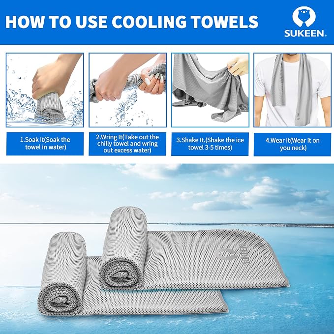 Sukeen 4Pack Cooling Towel (40"x12"),Ice Towel,Soft Breathable Chilly Towel,Microfiber Towel for Yoga,Sport,Running,Gym,Workout,Camping,Fitness,Workout & More Activities