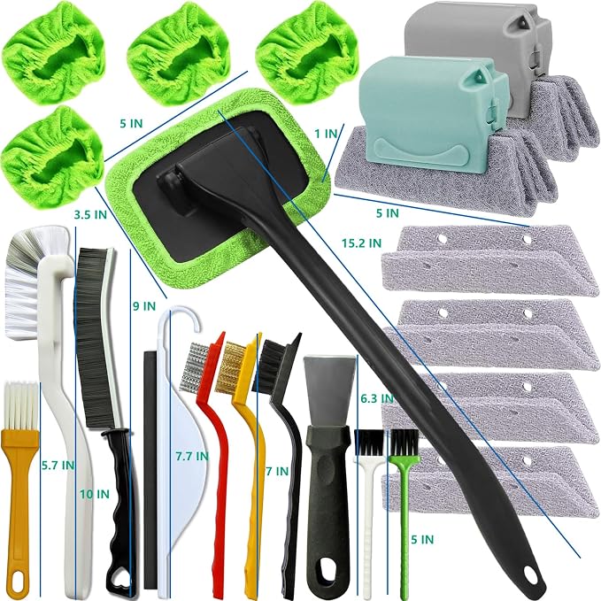 21Pcs Small Cleaning Brush Set for Car Glass & Gap Crevice Cleaning - Window/Door Tracks, Bathroom Sink, Mirrors, Window Sills, Sliding Doors, Shower Door Tracks