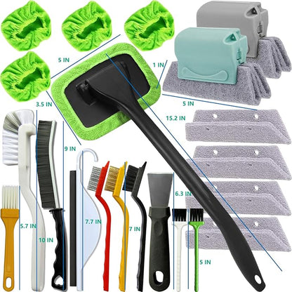 21Pcs Small Cleaning Brush Set for Car Glass & Gap Crevice Cleaning - Window/Door Tracks, Bathroom Sink, Mirrors, Window Sills, Sliding Doors, Shower Door Tracks