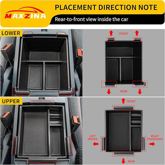 Center Console Organizer Compatible with 2022-2025 2026 Ford Maverick Console Tray ABS Plastic Armrest Storage Box with Silicone Pad 2024 Maverick Accessories (Upper and Lower)