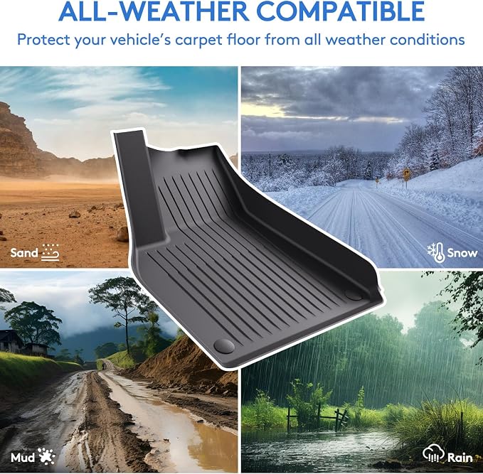 Floor Mats Fits for Tesla Model Y 5-Seat 2024-2020 - Custom Fit All Weather Front & Rear Row TPE Car Mats Floor Liners, 3-Piece (Not Fit 7-Seat)