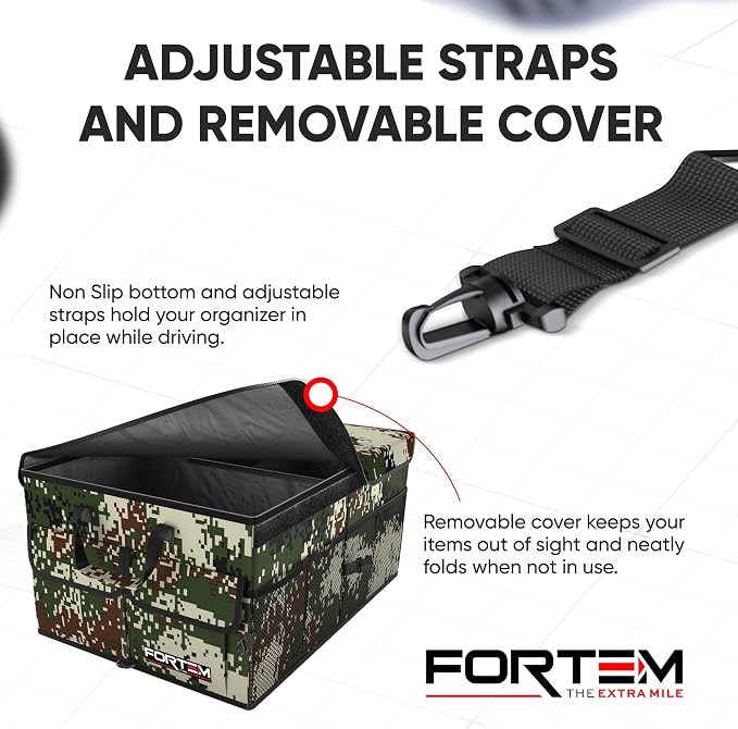 FORTEM Trunk Organizer For SUV Car Trunk Organizer, Foldable Storage, Car Accessories for Women Men, Collapsible Bag, 600D Oxford, Non Slip Bottom, Straps, Soft Cover (50L)