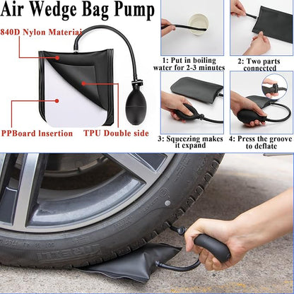 Car Emergency Roadside Kit with Scissor Jack, Air Compressor, Jumper Cables, Car Safety Kit, Air Wedge Bag Pump