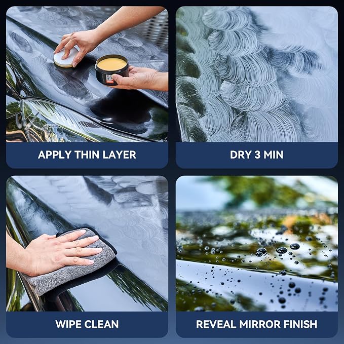 Ceramic-Boosted Carnauba Wax Paste - Triple-Layer Shield, Dust Repellent & Deep Gloss (200g w/Applicator)