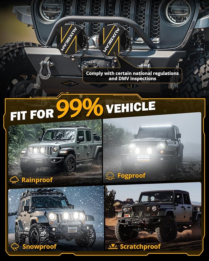 Auxbeam V-Ultra Series 7 Inch LED Pod Lights, 226W 26800LM Side Shooter Offroad Round Pods with Amber DRL& Black Cover, 270° Ultra-Wide Spotlights Universal Dual Color Light for Jeep ATV UTV, Pair
