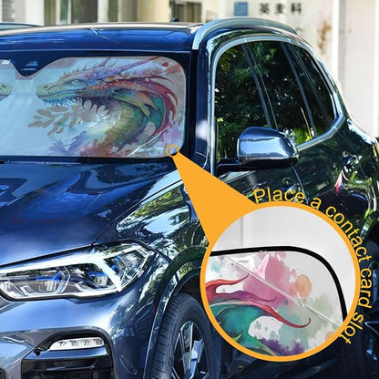 Watercolor Dragon Windshield Sun Shade for Car Auto SUV Truck Foldable Front Window Sunshade Sun Visor Protector Block UV Rays Reflect Heat, 55" x 28"