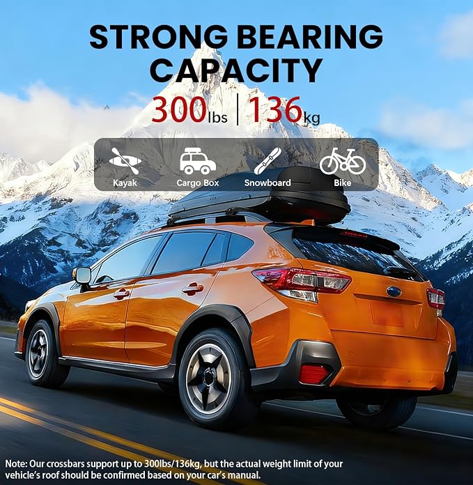 300lbs Roof Rack Cross Bars Compatible with Subaru Crosstrek 2018 2019 2020 2021 2022 2023 & Impreza 2017-2023, Aluminum Lockable Crossbars for Rooftop Cargo Carrier Luggage Kayak Canoe Bike