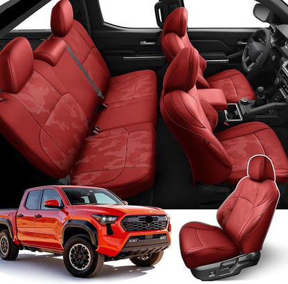 DiffCar® Seat Covers for Toyota Tacoma 2026 2025 2024 Double Cab(Gas Only), Full Set Faux Nappa Leather Truck Accessories for Tacoma 4th Gen, Car Seat Protectors Custom Fit for Tacoma Seat, Red Camo