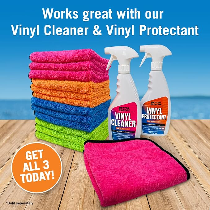 Better Boat 12 Pack Microfiber Cloth Kit, Lint-Free Cleaning Towels for Cars, Boats, and Home, Thick Large Microfiber Cleaning Cloths, Bulk Set