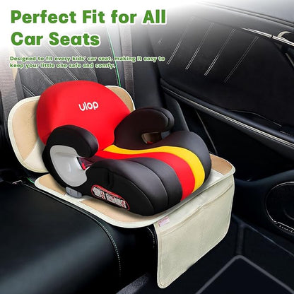 Siivton Car Seat Protector for Kids, Anti-Slip Design, Thick Padding, Prevents Seat Marks, 2 Storage Pockets for Toys & Snacks, Fits Most Cars, Black (Beige, 2 Pack)