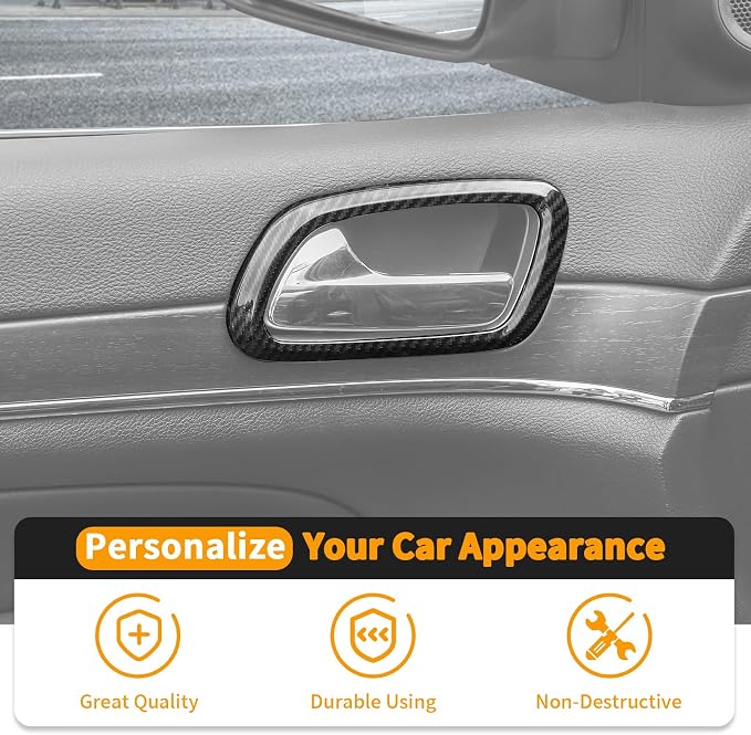 Hoolcar Center Control Air-Conditioning Outlet Vent Trim Cover & Inner Door Handle Bowl Trim Cover Fit for Jeep Grand Cherokee 2011-2020, Carbon Fiber