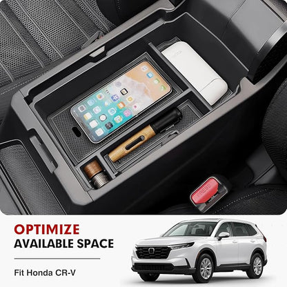 Autorder Center Console Organizer for 2023-2026 Honda CRV Accessories - Armrest Storage Box Middle Console Tray Container with Black & Red Non-Slip Silicone Mats