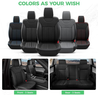 Custom Leather Seat Covers for Silverado/Sierra 1500 2014-2018, 2500HD 3500HD 2015-2019 Crew Cab Full Set with Jump Seat Cover (Armrest Storage Version Only),Truck Accessories