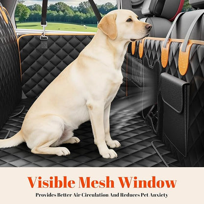 Back Seat Extender for Dogs - Anti-Scratch & Waterproof Backseat Protector, 600D Upgraded Material Pet Hammock with Mesh Window, Easy to Clean Dog Bed for Car, SUV, Truck,Orange