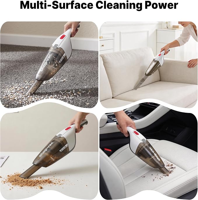 Shop-Vac Wet/Dry Handheld Vacuum Cordless, Powerful Portable Car Vacuum Rechargeable, Wall-Mounted Hand Vac with Crevice Tool, Lightweight Hand Vacuum for Home & Car, Washable Filter, White