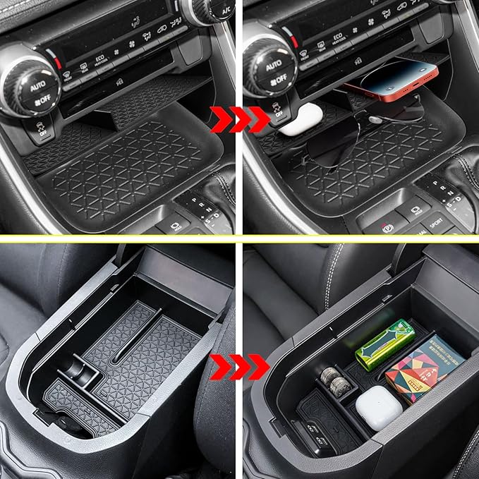 2PCS Center Console Organizer Tray and Armrest Storage Box Compatible with Toyota RAV4 2025 2024 2023 2022 2021 2020 2019 Insert Secondary Storage box Accessories