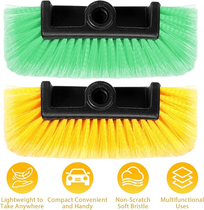 Vesici Car Wash Brush Head with Soft Detailing Bristle Flow Thru Car Cleaning Brush Exterior Car Wash Equipment for Auto Truck RV Boat Camper Washing, 10 Inch(Yellow, Green,2 Pcs)