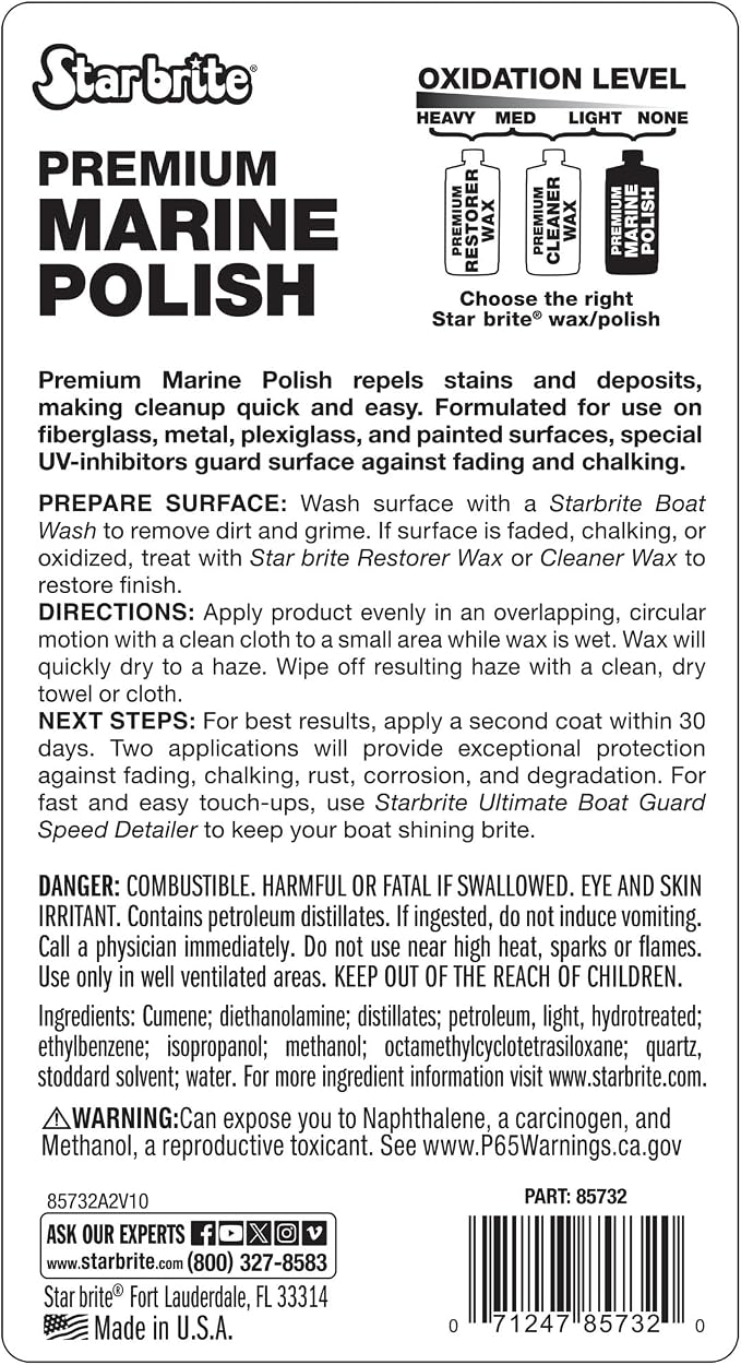 STAR BRITE Premium Marine Polish - Maximum UV Protection & High Gloss Finish - UV Inhibitors Stop Fading, Chalking & Oxidation While Repelling Water, Stains & Marine Deposits