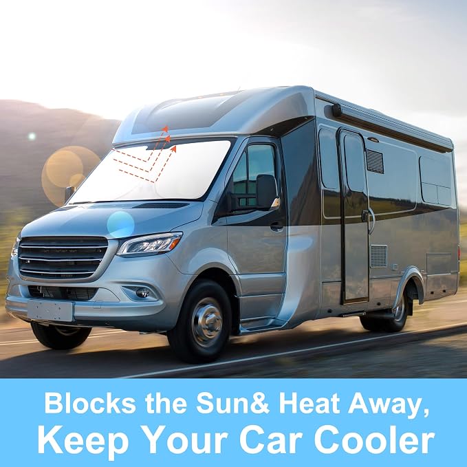 TINGLU Sun Shade for Mercedes Benz Sprinter Freightliner Cargo Crew Passenger Motorhome 2007-2024 2025 Accessories Windshield Sun Shade Window Shade UV Rays Protection Sun Visor Cover