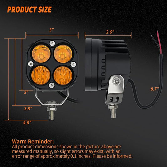 2-Pack 40W 3Inch Yellow/Amber Combo Beam LED Pod Light - Bright Off-Road Driving Fog Lights, Waterproof Auxiliary Ditch Lights for Truck, SUV, ATV, Boat, Motorcycle, Pickup, Tractor