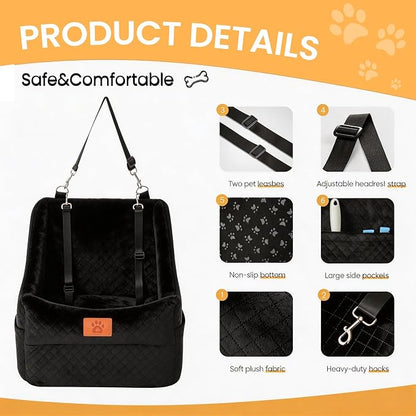 Dog Booster Car Seat for Small to Medium Dogs Up to 35 lbs, Elevated Pet Car Seat with 2 Safety Belts, Detachable Washable Cover, Non-Slip Stable Base, Front/Back Seat Travel Booster